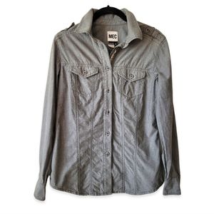 MEC Organic Cotton Shirt Size S Button Down Grey Chambray